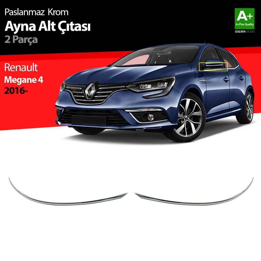 Renault Megane Uyumlu 4 Krom Ayna Alt Çıtası 2 Parça 2016 Üzeri