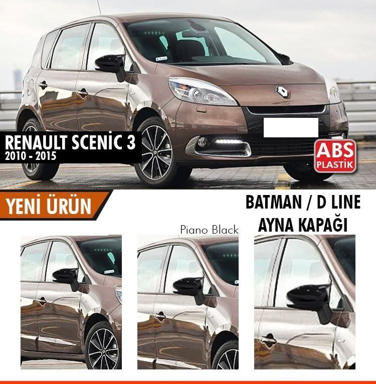 Renault Scenic Uyumlu 3 (2010-2015) Sonrası Batman Yarasa Ayna Kapağı (Piano Black)