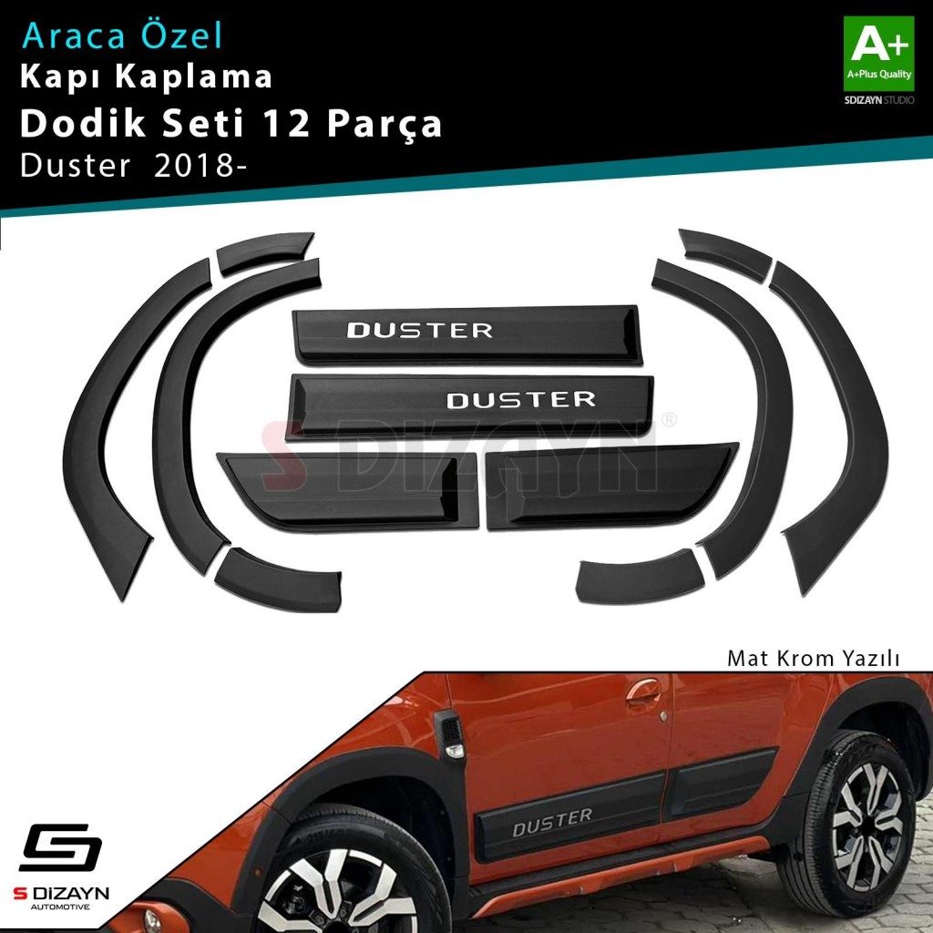 S-Dizayn Dacia Duster 2 Kapı Koruma Ve Çamurluk Kaplaması Dodik Seti Mat Krom Yazılı 2018 Üzeri A+ Kalite