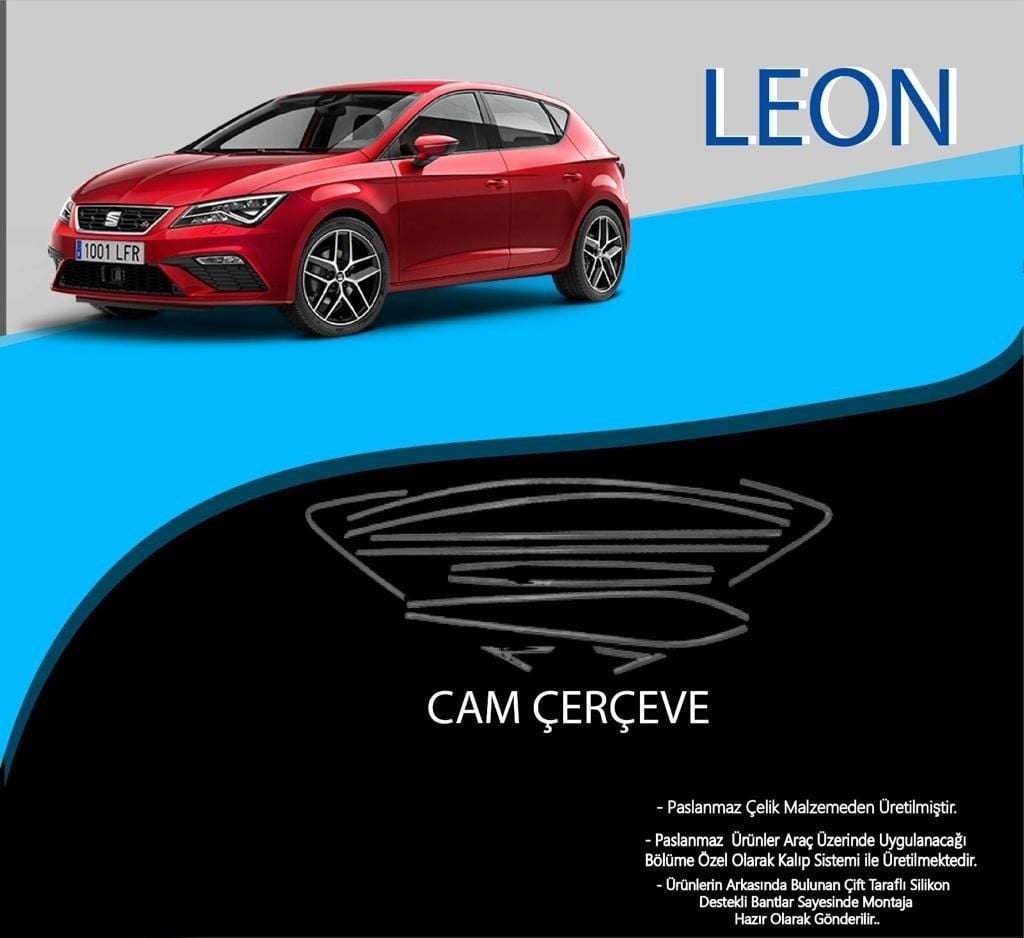 Seat Leon Uyumlu Krom Cam Çerçevesi Paslanmaz Çelik 12 Parça Leon Mk3 (2013-2020)