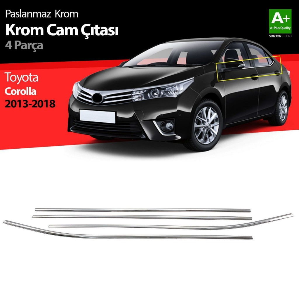 Toyota Corolla Uyumlu Krom Cam Çıtası 4 Parça. 2013-2018