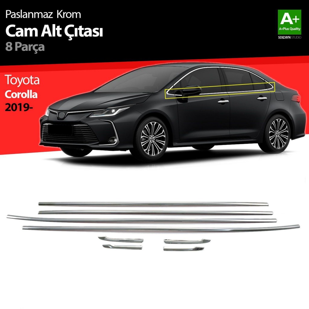 Toyota Corolla Uyumlu Krom Cam Çıtası 8 Parça. 2019 Ve Üzeri