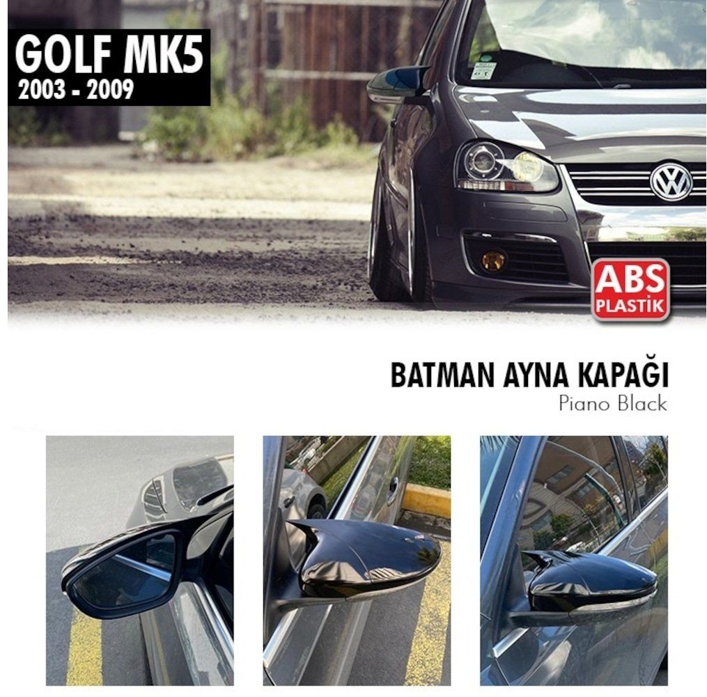 Volkswagen Golf Uyumlu 5 (2003-2009) Batman Yarasa Ayna Kapağı (Parlak Siyah)