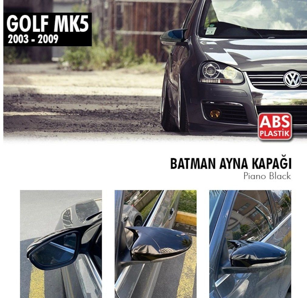 Volkswagen Golf Uyumlu 5 (Mk5) (2003-2009) Batman Yarasa Ayna Kapağı (Parlak Siyah)