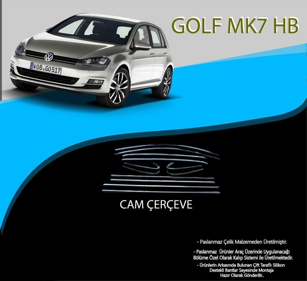 Volkswagen Golf Uyumlu Mk7 Hatchback Krom Cam Çerçevesi 12 Parça Golf 7 - 7,5 (2012-2020)