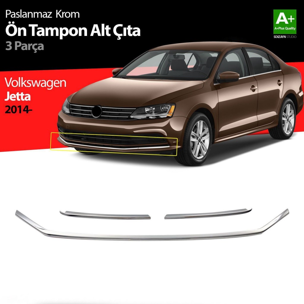 Volkswagen Jetta Uyumlu Krom Ön Tampon Çıta 3 Parça. 2014 Üzeri