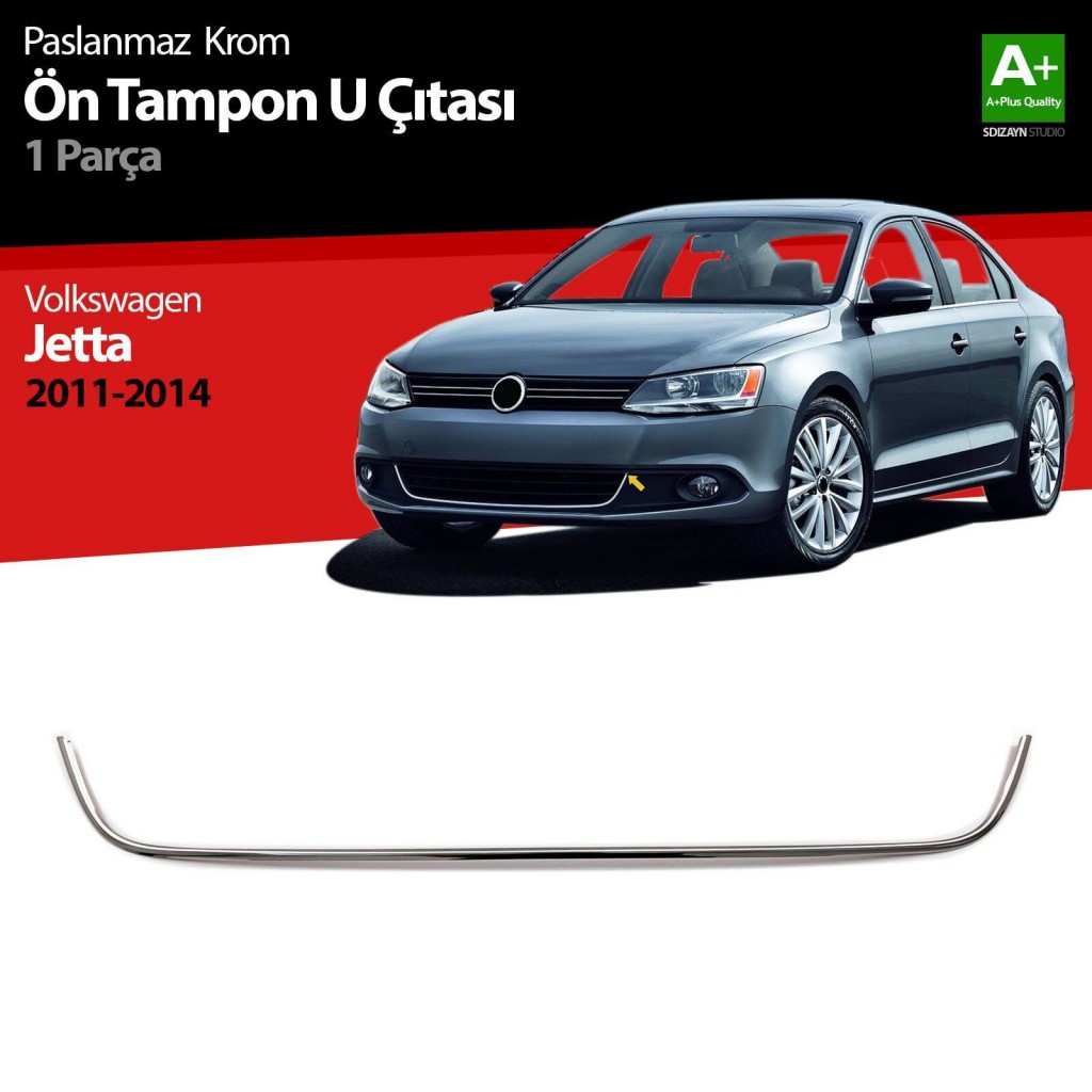 Volkswagen Jetta Uyumlu Krom U Formlu Ön Tampon Çıtası 1 Parça. 2011-2014