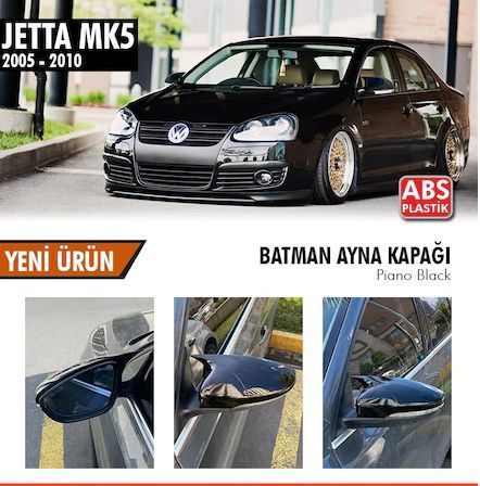 Volkswagen Jetta Uyumlu Mk5 (2005-2010) Batman Yarasa Ayna Kapağı (Parlak Siyah)