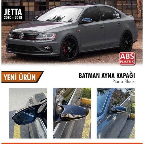 Volkswagen Jetta Uyumlu Mk6 (2011-2018) Batman Yarasa Ayna Kapağı (Parlak Siyah)