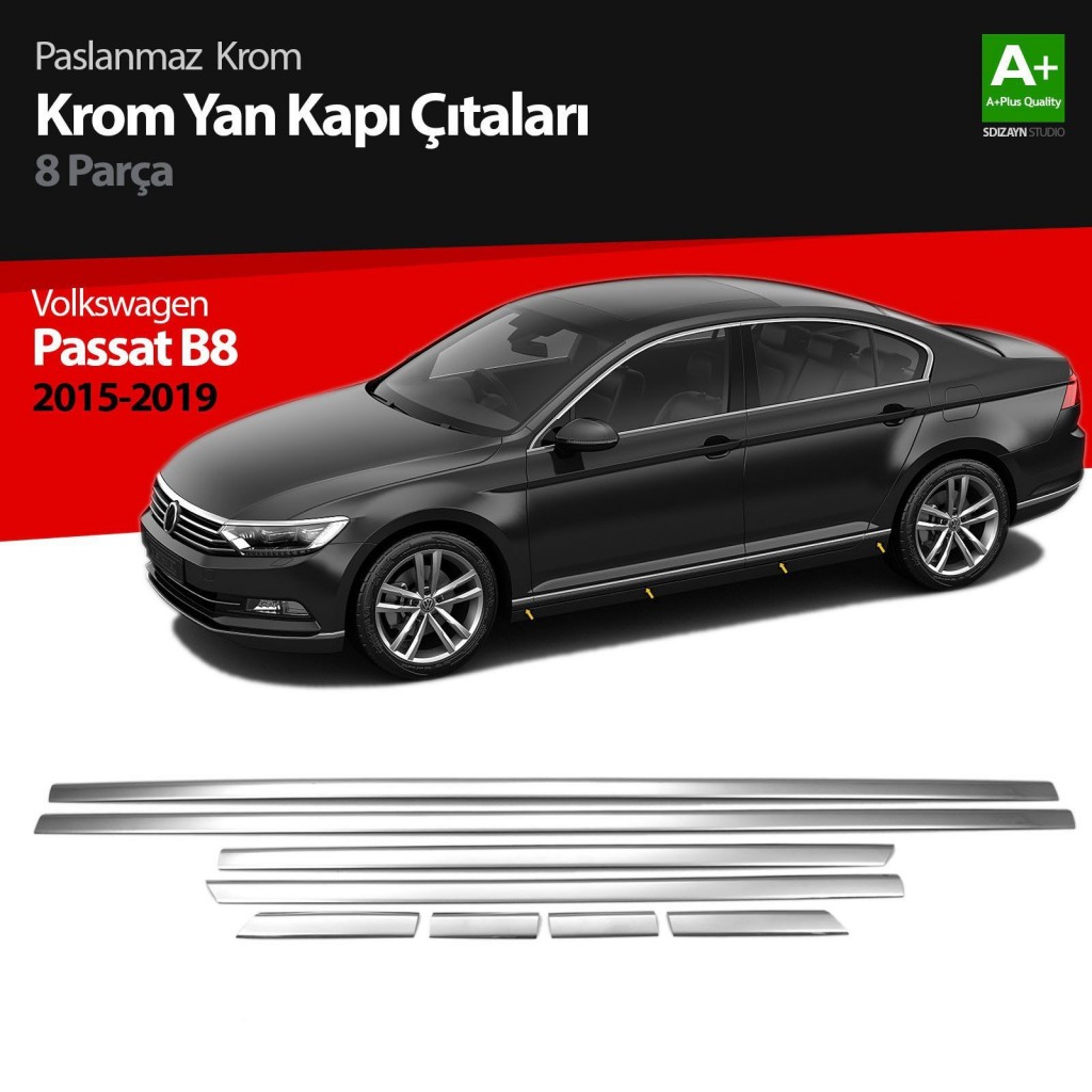 Volkswagen Passat Uyumlu B8 Krom Yan Kapı Çıtası 8 Parça 2015 Üzeri