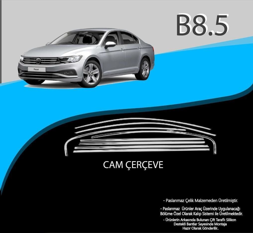 Volkswagen Passat Uyumlu B8.5 Krom Cam Çerçevesi 8 Parça Passat B8.5 (2018+)