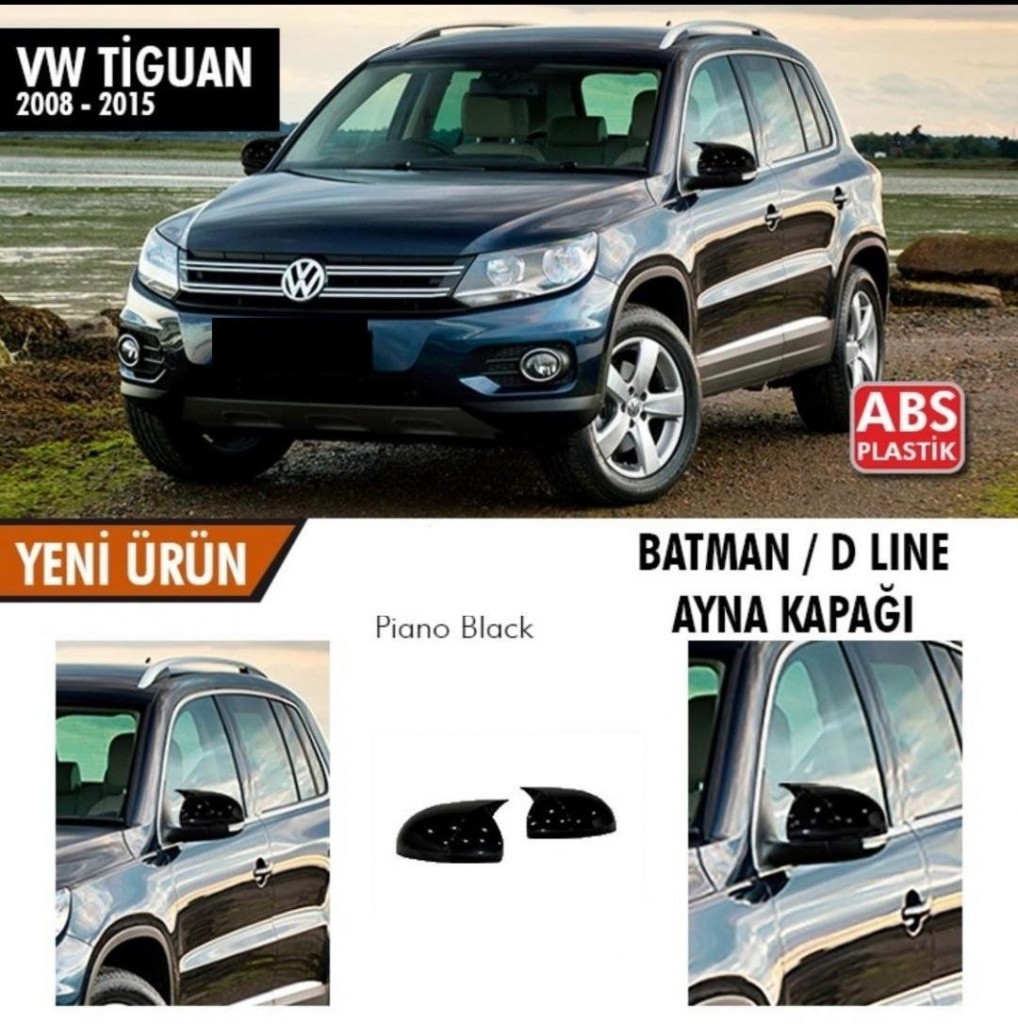 Volkswagen Tiguan Uyumlu (2008-2015) Batman Yarasa Ayna Kapağı (Parlak Siyah)