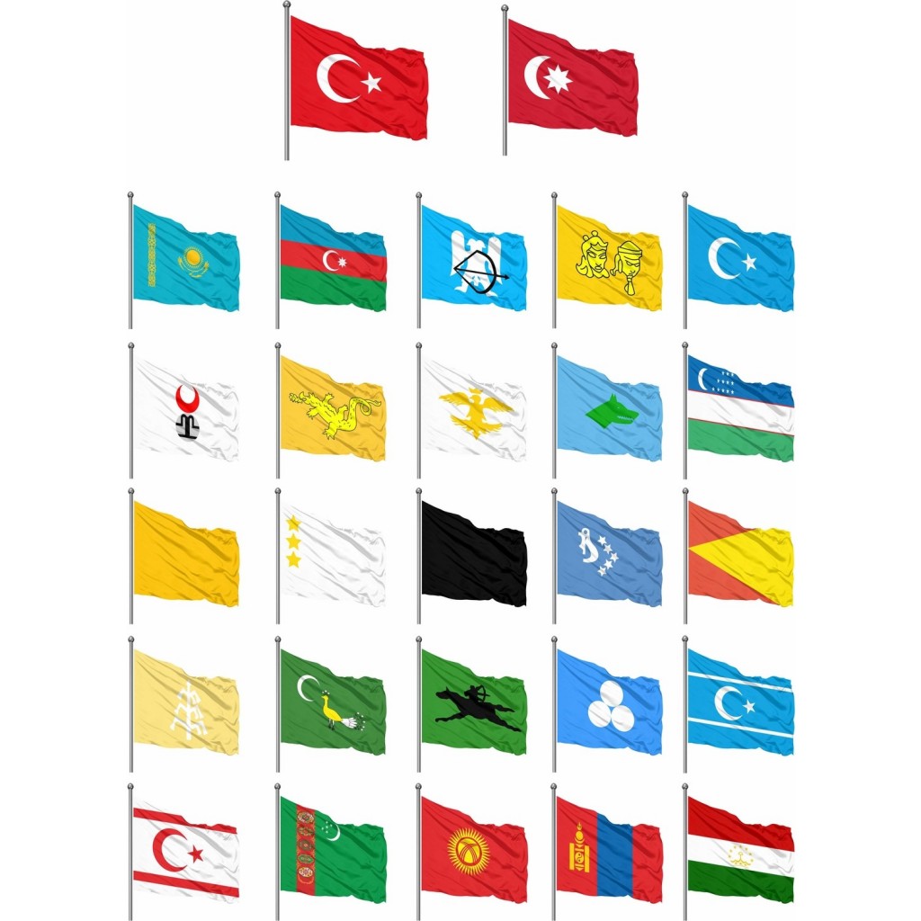 27 Li Türk Devletleri Bayrağı Raşel 100X150 Cm