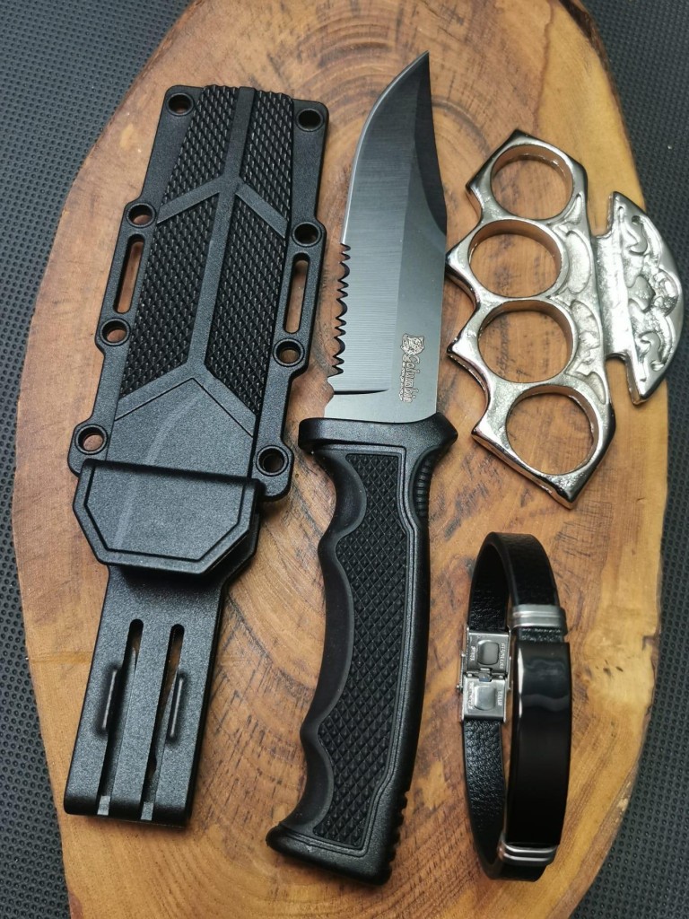 İsme Özel 23 Cm Sert Kılıflı Avcı Bıçağı,Body Musta Punch Ve Pusula Bileklik