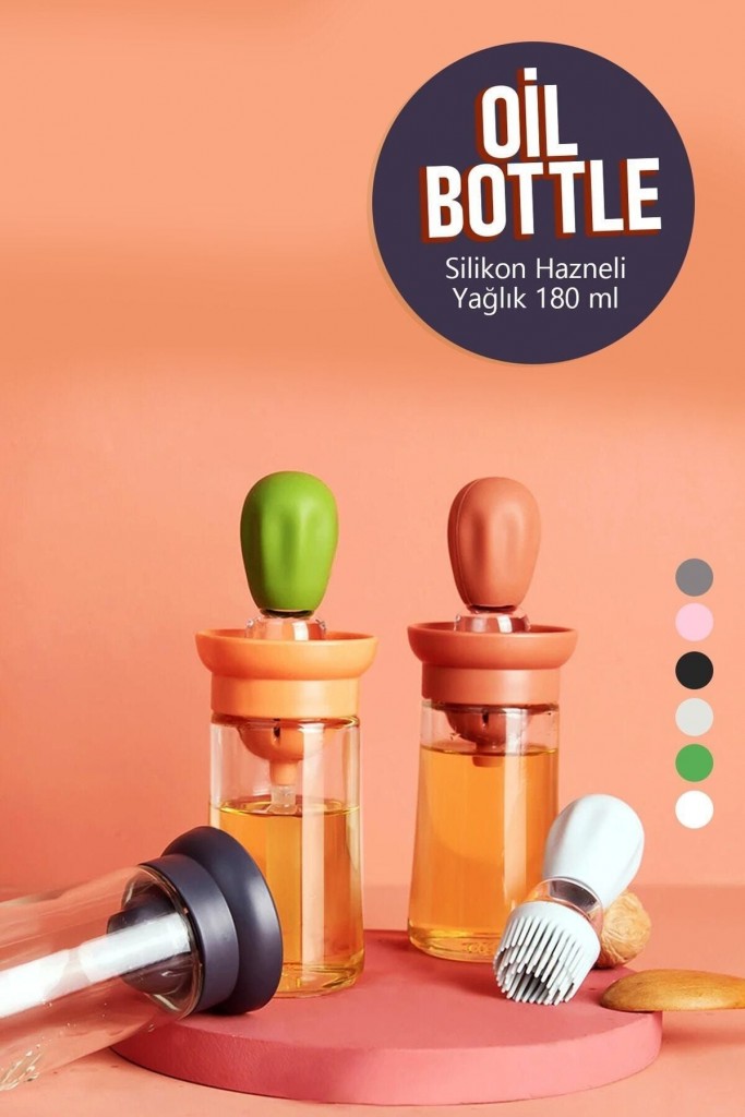 Oil Bottle Silikon Hazneli Fırçalı Yağlık Sirkelik Sosluk 180 Ml