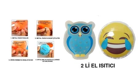 Gülen Emoji Mavi Baykuş Cep Sobası,El Isıtıcı,2 Adet Sıcak Su Torbası Pvc 9Cm