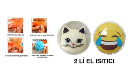 Gülen Emoji,Kedi Cep Sobası,El Isıtıcı,2 Adet Sıcak Su Torbası Pvc 9Cm
