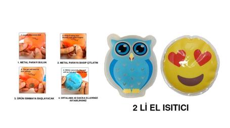 Kalp Emoji Mavi Baykuş Cep Sobası,El Isıtıcı,2 Adet Sıcak Su Torbası Pvc 9Cm