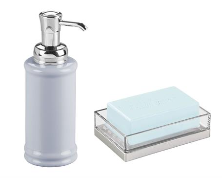 Porselen Sıvı Sabunluk Ve Akrilik Sabunluk 2 Li Banyo Seti