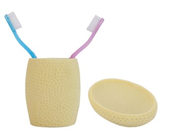Sabunluk Diş Firçalik 2 Li Banyo Seti,Sarı Petek Model,Poliresin