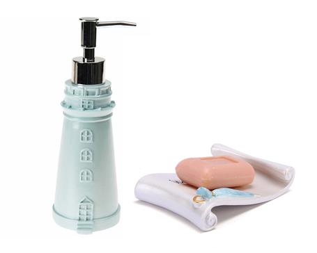 Sıvı Sabunluk Ve Sabunluk 2 Li Banyo Seti,Deniz Feneri Ve Lady