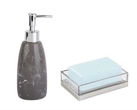 Sıvı Sabunluk Ve Sabunluk 2 Li Banyo Seti,Gri Model