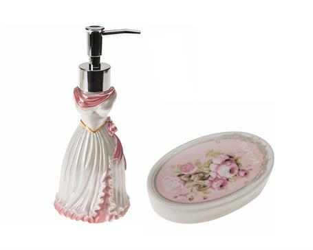 Sıvı Sabunluk Ve Sabunluk 2 Li Banyo Seti,Lady Ve Pembe Çiçekli