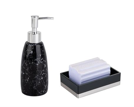 Sıvı Sabunluk Ve Sabunluk 2 Li Banyo Seti,Siyah Renkli