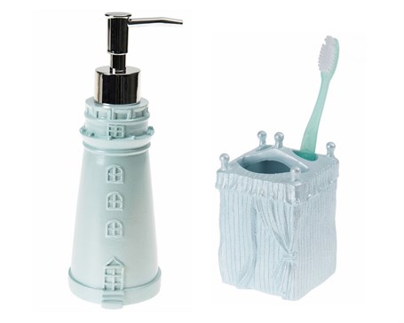 Sıvı Sabunluk,Diş Fırçalık 2 Li Banyo Seti,Deniz Feneri