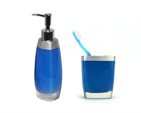 Sıvı Sabunluk,Diş Fırçalık 2 Li Banyo Seti,Gri Mavi  