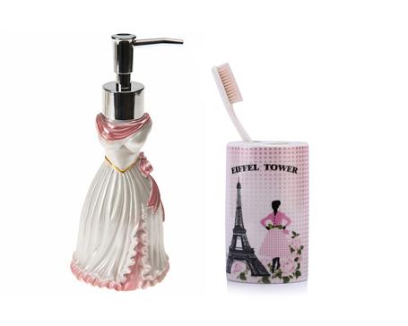 Sıvı Sabunluk,Diş Fırçalık 2 Li Banyo Seti,Lady Ve Paris