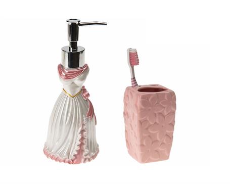 Sıvı Sabunluk,Diş Fırçalık 2 Li Banyo Seti,Lady Ve Pembe Çiçekli