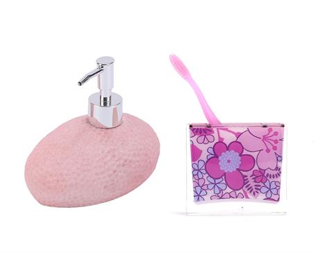 Sıvı Sabunluk,Diş Fırçalık 2 Li Banyo Seti.petek Ve Çiçekli