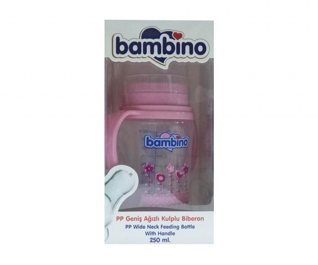 Bambino Pp Geniş Ağızlı Kulplu Biberon- Pembe 250Ml