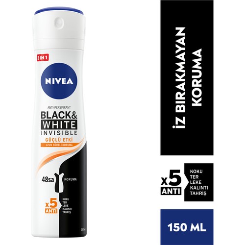 Nivea Kadın Sprey Deodorant Black & White Invisible Güçlü Etki 48 Saat Anti-Perspirant Koruma 150Ml
