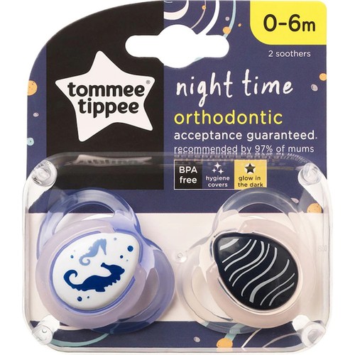 Tommee Tippee Ortodontik Gece Emziği 2'Li 0-6 Ay Desenli