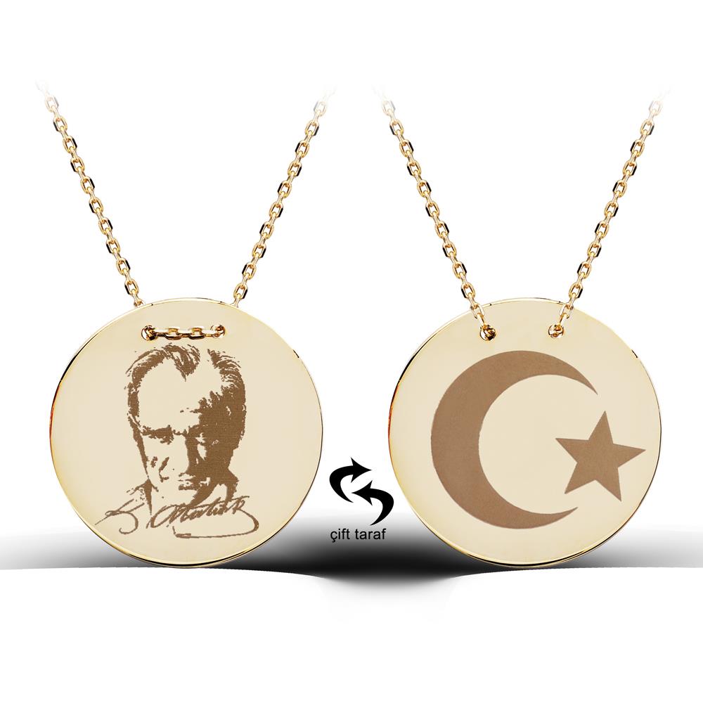 Kuyumcudukkani "Atatürk Ve Ay Yıldız" Sembollu Gümüş Madalyon Kolye