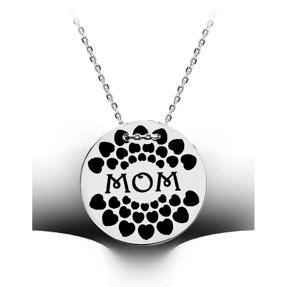 Kuyumcudukkani  "Mom"Yazılı Gümüş Madalyon Kolye