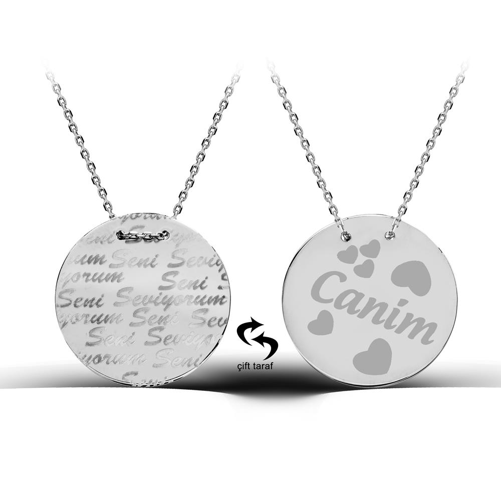 "Seni Seviyorum, Canım"Yazılı Gümüş Madalyon Kolye