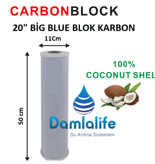 20" Inç Big Blue Jumbo 5 Micron Blok Karbon Filtre