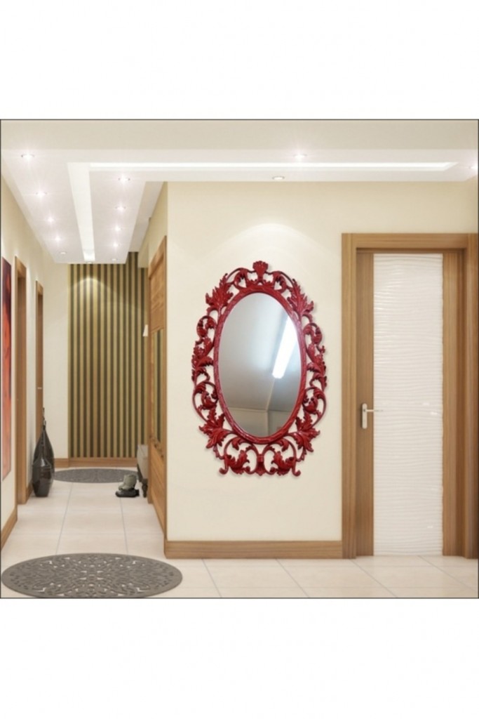103Cm İşlemeli Desenli Büyük Kapı Yanı Salon Rustik Boy Aynası