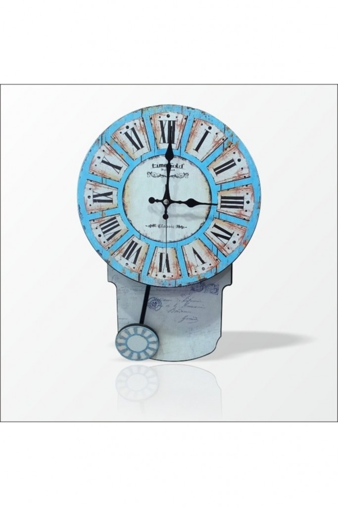 46Cm Sallanır Sarkaçlı Şahküllü Mavi Retro Vintage Duvar Saati
