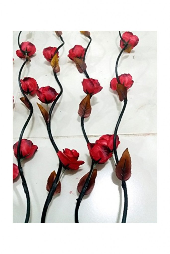 5 Adet 160 Cm Kırmızı 15 Çiçekli 5 Tomurcuklu Siyah Uzun Dal