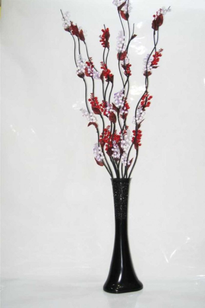 60 Cm Desenli Uzun Siyah Vazo 10 Adet Kırmızı Mor Üzüm