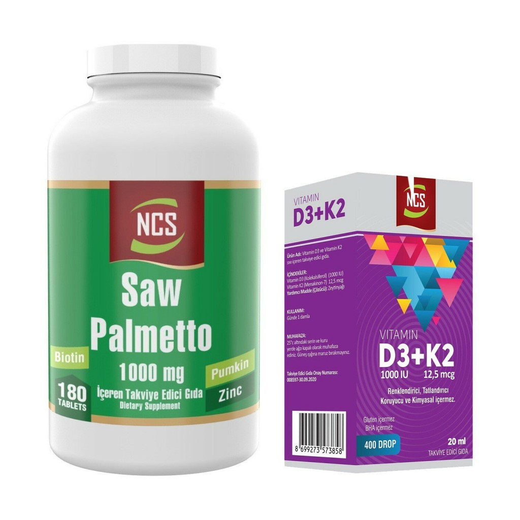 Ncs Saw Palmetto Biotin Zinc 180 Tablet +Ncs Vitamin D3 K2 Damla