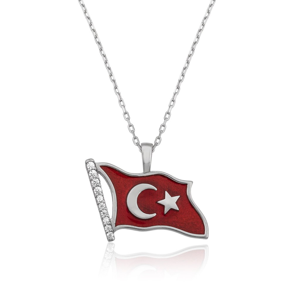 Gümüş Türk Bayrağı Kolye