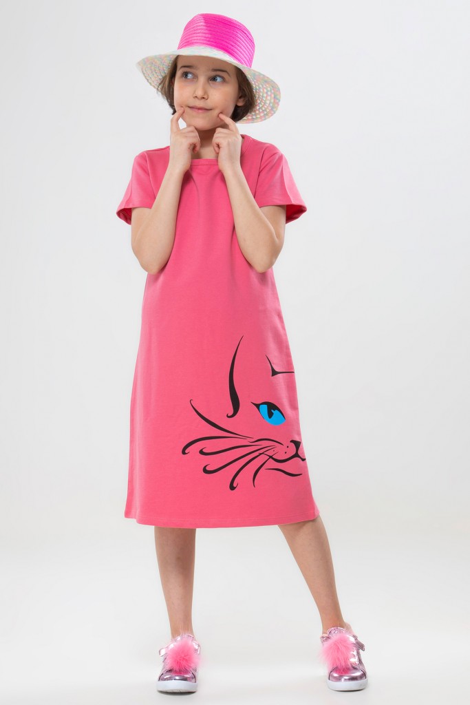 Blue Eyes Cat Kız Çocuk Elbise Zn-Ss-075