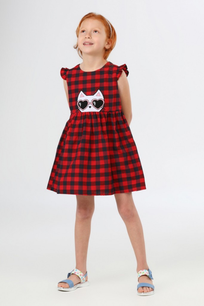 Cool Cat Ekose Astarlı Dokuma Kız Çocuk Elbise Lp-22Sum-063