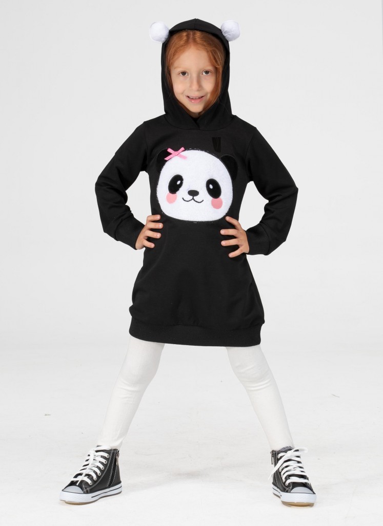 Panda Kapüşonlu Kız Çocuk Elbise Lp-22Win-063