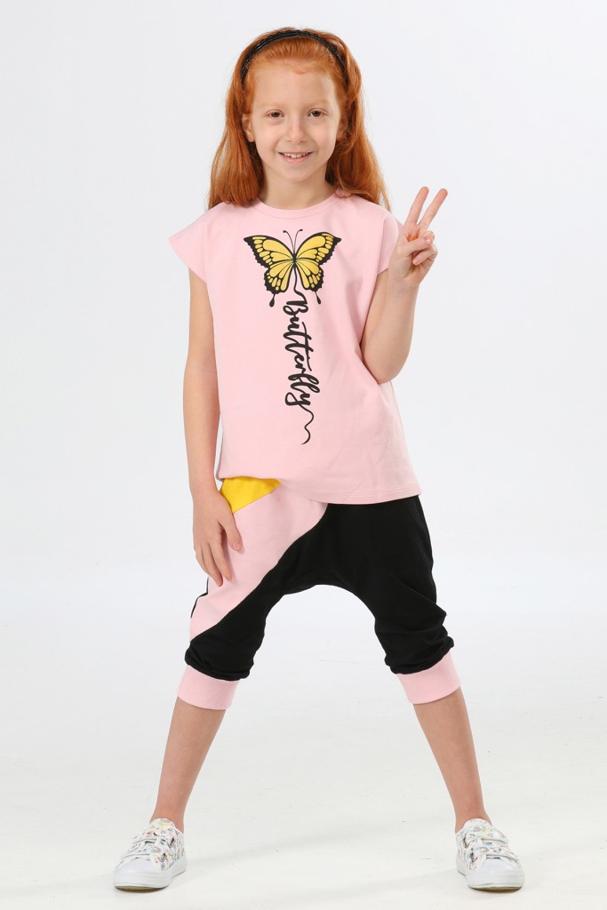 Shinny Butterfly Kız Çocuk Kapri Tshirt Alt Üst Takım Lp-22Sum-004